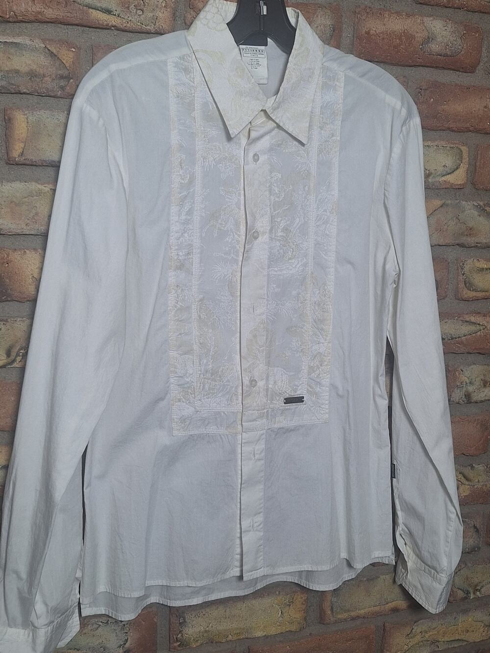 Just Cavalli White Tuxedo Shirt IT 48 USA M Slim Fit Pleated Formal Dress